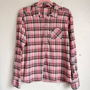 Prana Women’s Pink Plaid Organic Cotton Spring Popover Shirt Size Large EUC